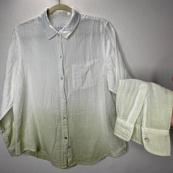 Rails Ellis Blue Mint Dip Dye Button Down Long Sleeve Chest Pocket Gauze Shirt - Picture 4 of 14